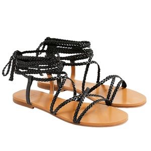 J. Crew Sandals 7 8 9 Braided Lace Up Black BH869